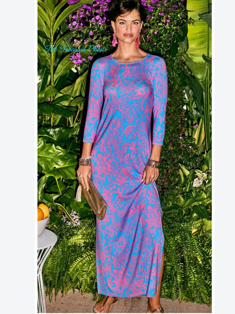 Lilly Pulitzer Bright Pink & Teal Floral Maxi Dress, size S